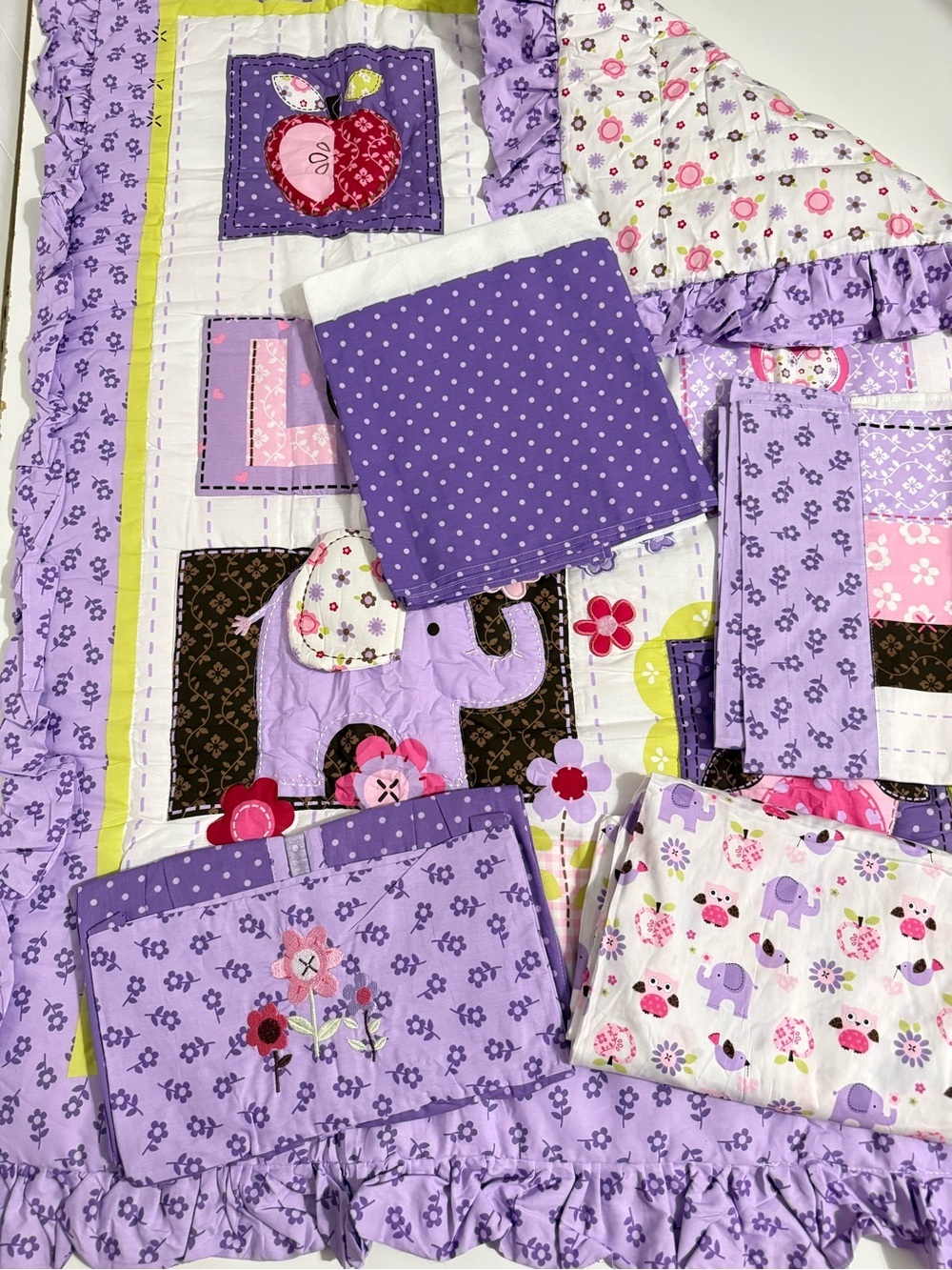 Baby Quilt Set with Elephant,Owl and Bird  5 pieces